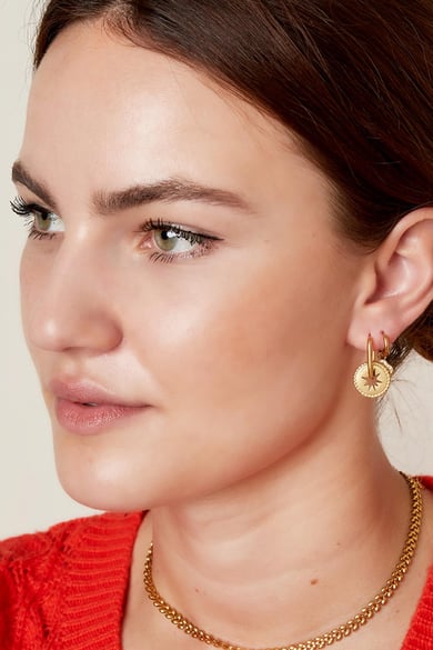 Orecchini in acciaio inossidabile con moneta stella Gold Stainless Steel h5 Immagine2